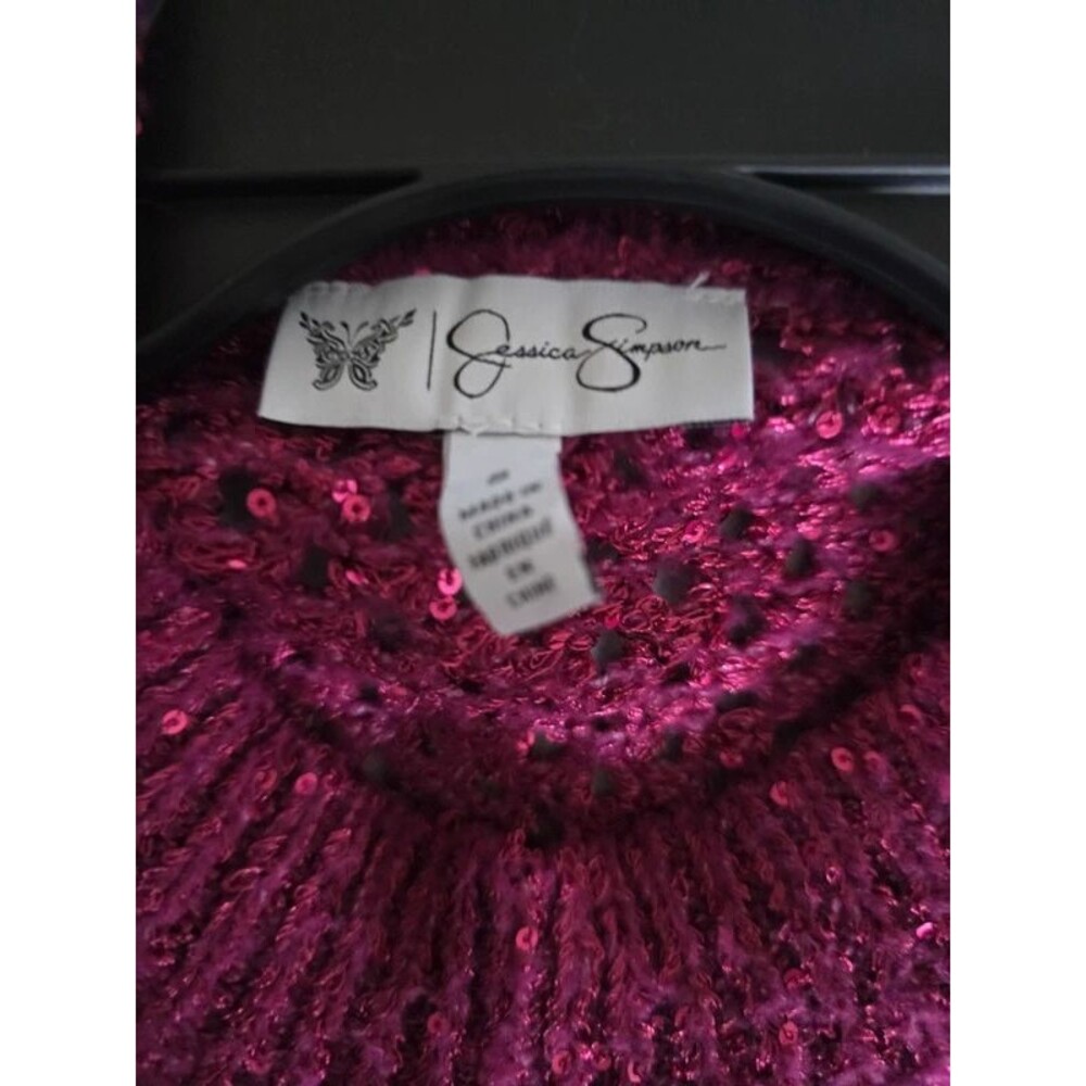 Jessica Simpson Burgundy Sequin Open Knit Sweater – Size S (Ovesize) - Picture 5 of 11
